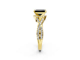 Yellow gold Fancy Black Emerald Cut Diamond  Halo Twist Band Solitaire Prong Setting Ring_44