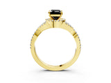Yellow gold Fancy Black Emerald Cut Diamond  Halo Twist Band Solitaire Prong Setting Ring_45