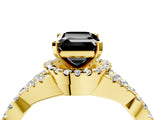 Yellow gold Fancy Black Emerald Cut Diamond  Halo Twist Band Solitaire Prong Setting Ring_46