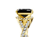 Yellow gold Fancy Black Emerald Cut Diamond  Halo Twist Band Solitaire Prong Setting Ring_47