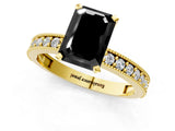 Yellow gold Fancy Black Emerald Cut Diamond Milgrain Pavé Engagement Ring with Four-Prong Setting_1