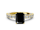 Yellow gold Fancy Black Emerald Cut Diamond Pavé Band Solitaire Ring with Prong Setting_12