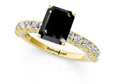 Yellow gold Fancy Black Emerald Cut Diamond Pavé Band Solitaire Ring with Prong Setting_13