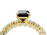 Yellow gold Fancy Black Emerald Cut Diamond Pavé Band Solitaire Ring with Prong Setting_16
