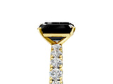 Yellow gold Fancy Black Emerald Cut Diamond Pavé Band Solitaire Ring with Prong Setting_17