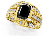 Yellow gold Fancy Black Emerald Cut Diamond Pave Art Deco Split Shank Ring with Four-Prong Setting_1