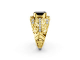 Yellow gold Fancy Black Emerald Cut Diamond Pave Art Deco Split Shank Ring with Four-Prong Setting_2