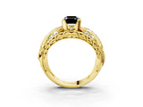 Yellow gold Fancy Black Emerald Cut Diamond Pave Art Deco Split Shank Ring with Four-Prong Setting_3