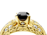 Yellow gold Fancy Black Emerald Cut Diamond Pave Art Deco Split Shank Ring with Four-Prong Setting_4