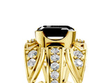 Yellow gold Fancy Black Emerald Cut Diamond Pave Art Deco Split Shank Ring with Four-Prong Setting_5