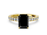 Yellow gold Fancy Black Emerald Cut Diamond Pave Band Solitaire Ring with Four-Prong Setting_12