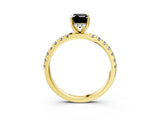 Yellow gold Fancy Black Emerald Cut Diamond Pave Band Solitaire Ring with Four-Prong Setting_15