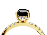 Yellow gold Fancy Black Emerald Cut Diamond Pave Band Solitaire Ring with Four-Prong Setting_16