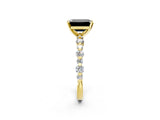 Yellow gold Fancy Black Emerald Cut Diamond Prong Set Engagement Ring with Pave Band_2
