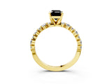 Yellow gold Fancy Black Emerald Cut Diamond Prong Set Engagement Ring with Pave Band_3