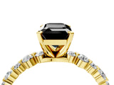Yellow gold Fancy Black Emerald Cut Diamond Prong Set Engagement Ring with Pave Band_4