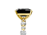 Yellow gold Fancy Black Emerald Cut Diamond Prong Set Engagement Ring with Pave Band_5