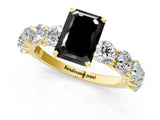 Yellow gold Fancy Black Emerald Cut Diamond Prong Setting with Side Stones on a Pave Band_1