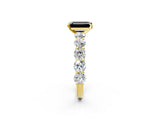 Yellow gold Fancy Black Emerald Cut Diamond Prong Setting with Side Stones on a Pave Band_2