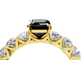 Yellow gold Fancy Black Emerald Cut Diamond Prong Setting with Side Stones on a Pave Band_4