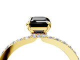 Yellow gold Fancy Black Emerald Cut Diamond Ring with Pavé Band and Four-Prong Setting_4