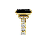 Yellow gold Fancy Black Emerald Cut Diamond Ring with Pavé Band and Four-Prong Setting_5