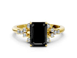 Yellow gold Fancy Black Emerald Cut Diamond Ring with Side Stones and Four-Prong Setting_36