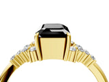 Yellow gold Fancy Black Emerald Cut Diamond Ring with Side Stones and Four-Prong Setting_40