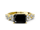 Yellow gold Fancy Black Emerald Cut Diamond Scattered Round Accent Ring with Prong Setting_14