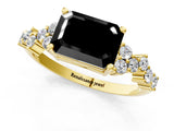 Yellow gold Fancy Black Emerald Cut Diamond Scattered Round Accent Ring with Prong Setting_15