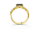 Yellow gold Fancy Black Emerald Cut Diamond Scattered Round Accent Ring with Prong Setting_17