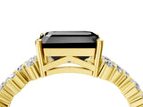 Yellow gold Fancy Black Emerald Cut Diamond Scattered Round Accent Ring with Prong Setting_18