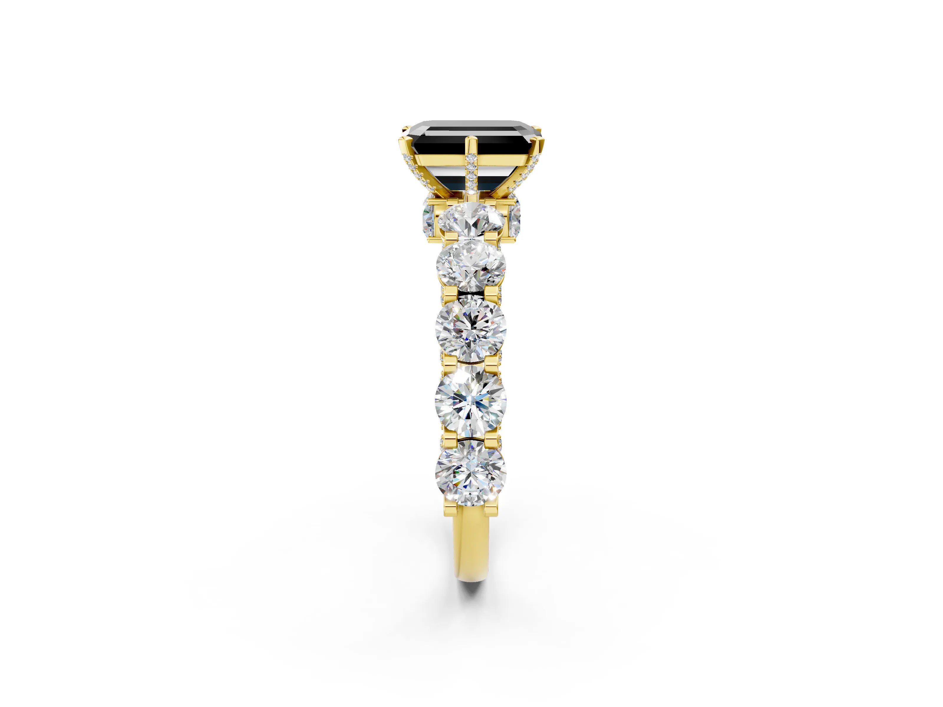 Yellow gold Fancy Black Emerald Cut Diamond Side Stone Engagement Ring with Four-Prong Setting_26