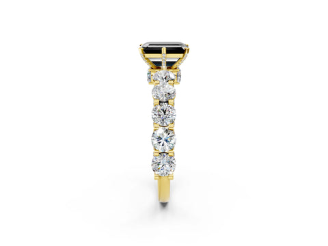 Yellow gold Fancy Black Emerald Cut Diamond Side Stone Engagement Ring with Four-Prong Setting_26