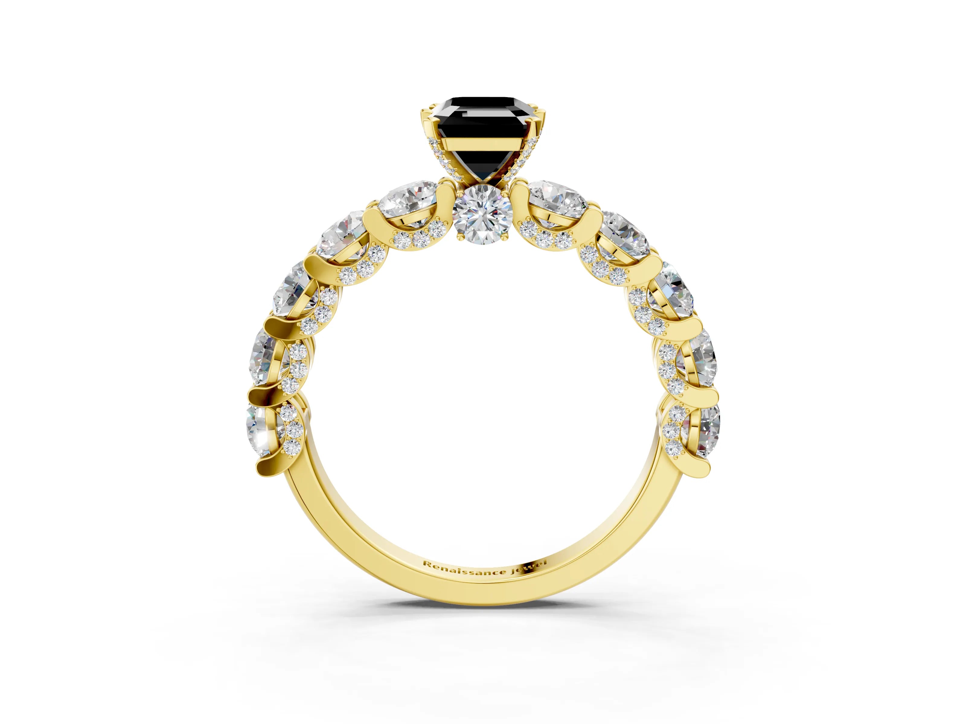 Yellow gold Fancy Black Emerald Cut Diamond Side Stone Engagement Ring with Four-Prong Setting_27