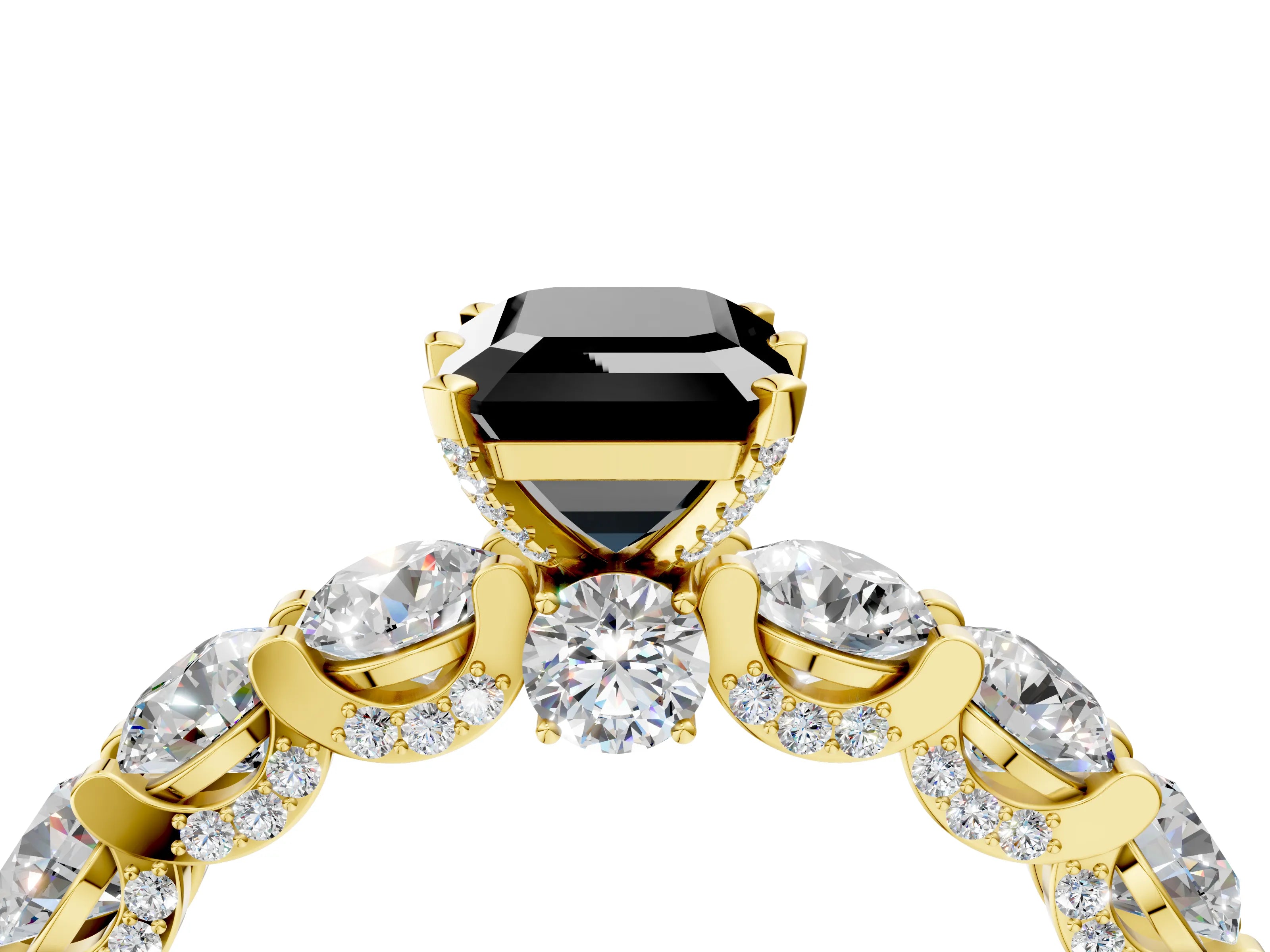 Yellow gold Fancy Black Emerald Cut Diamond Side Stone Engagement Ring with Four-Prong Setting_28