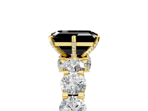 Yellow gold Fancy Black Emerald Cut Diamond Side Stone Engagement Ring with Four-Prong Setting_29