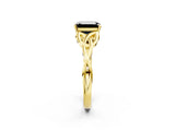 Yellow gold Fancy Black Emerald Cut Diamond Solitaire Engagement Ring with Celtic Knot Band and Four-Prong Setting_2