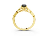 Yellow gold Fancy Black Emerald Cut Diamond Solitaire Engagement Ring with Celtic Knot Band and Four-Prong Setting_3