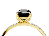 Yellow gold Fancy Black Emerald Cut Diamond Solitaire Engagement Ring with Pavé Band and Prong Setting_4