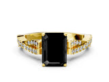 Yellow gold Fancy Black Emerald Cut Diamond Solitaire Engagement Ring with Twisted Pavé Band and Four-Prong Setting_36