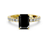 Yellow gold Fancy Black Emerald Cut Diamond Solitaire Pavé Band with Four-Prong Setting