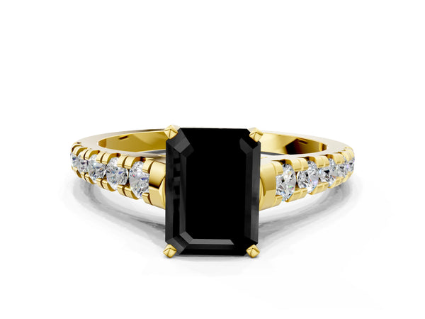 Yellow Gold Emerald Cut Graduated Cathedral Engagement Ring Setting for Black Center