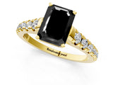 Yellow gold Fancy Black Emerald Cut Diamond Solitaire Ring with Cathedral Setting and Pavé Band_1