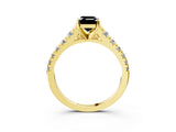 Yellow gold Fancy Black Emerald Cut Diamond Solitaire Ring with Cathedral Setting and Pavé Band_3
