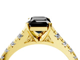 Yellow gold Fancy Black Emerald Cut Diamond Solitaire Ring with Cathedral Setting and Pavé Band_4
