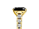 Yellow gold Fancy Black Emerald Cut Diamond Solitaire Ring with Cathedral Setting and Pavé Band_5