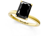 Yellow gold Fancy Black Emerald Cut Diamond Solitaire Ring with Classic Band and Four-Prong Setting_1