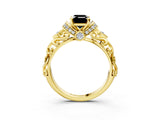 Yellow gold Fancy Black Emerald Cut Diamond Solitaire Ring with Filigree Band and Four-Prong Setting_3
