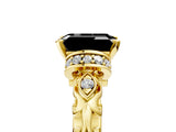 Yellow gold Fancy Black Emerald Cut Diamond Solitaire Ring with Filigree Band and Four-Prong Setting_5